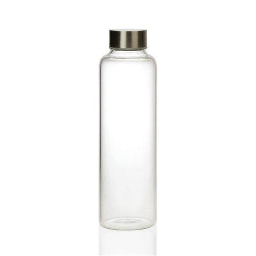 Botella de Vidrio con tapón de Acero Inox Plateado. 500ml, Ø6,5x23cm
