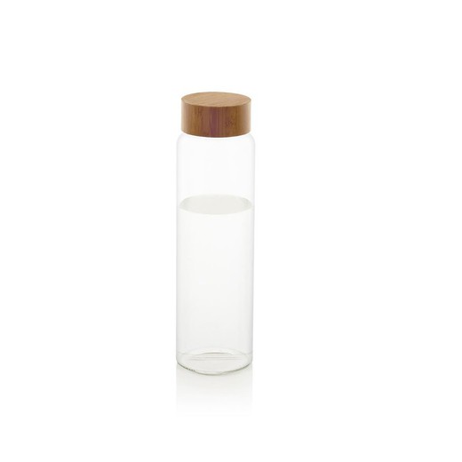 1L Glass / Bamboo Bottle with stopper, Ø8x26.5cm