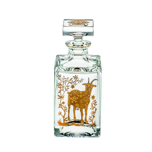 Vidro transparente banhado a ouro e garrafa de uísque Ram dourada, 9,5 x 9,5 x 23 cm | Dourado