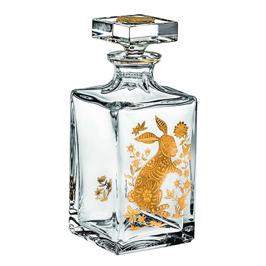 Vidro transparente banhado a ouro e garrafa de whisky Rabbit dourada, 9,5 x 9,5 x 23 cm | Dourado