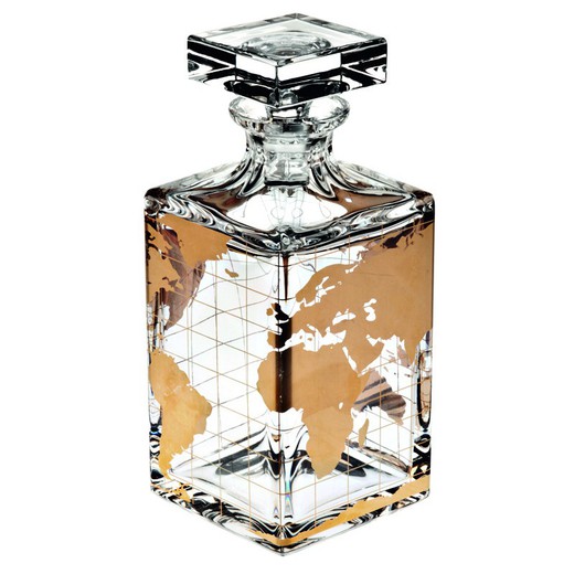 Botella de whisky de cristal dorada y transparente, 9,5 x 9,5 x 23 cm | Atlas