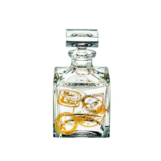 Garrafa de whisky em vidro transparente e dourado, 11 x 11 x 20 cm | Passaporte