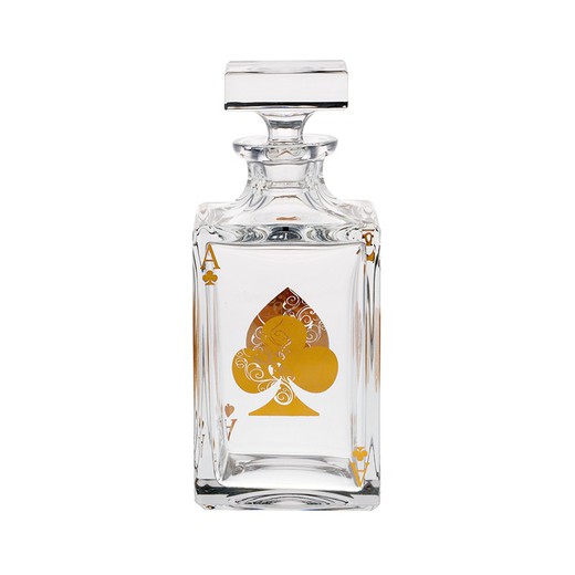 Botella de whisky de cristal transparente y dorado, 9,5 x 9,5 x 23 cm | Poker