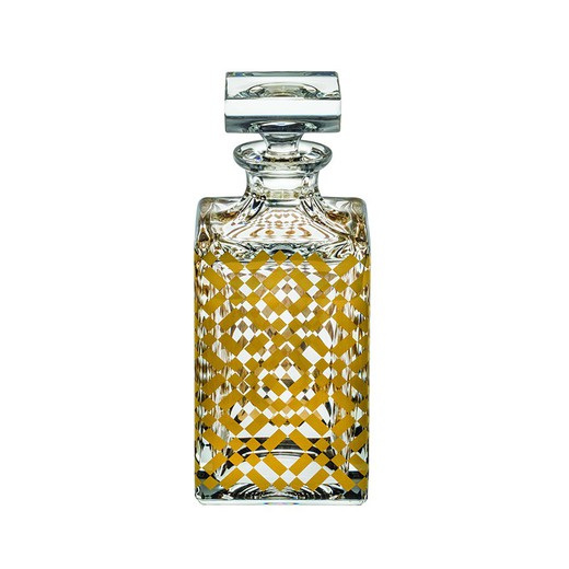 Garrafa de whisky em vidro transparente e dourado, 9,5 x 9,5 x 23 cm | pombalino