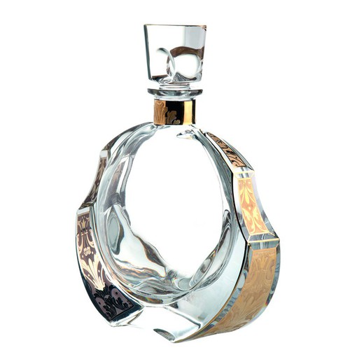 Whiskyflasche aus transparentem und vergoldetem Glas und Gold, 8,3 x 19,8 x 23,5 cm | durchscheinend