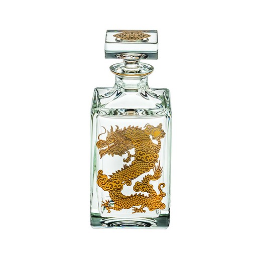 Transparente und vergoldete Whiskeyflasche aus Drachenglas und Gold, 9,5 x 9,5 x 23 cm | Golden
