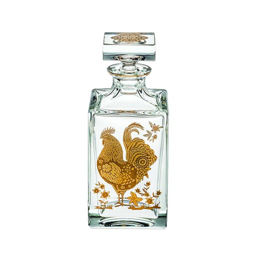 Botella de whisky Gallo de cristal y oro transparente y dorada, 9,5 x 9,5 x 23 cm | Golden
