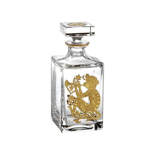 Botella de whisky Mono de cristal y oro transparente y dorada, 9,5 x 9,5 x 23 cm | Golden