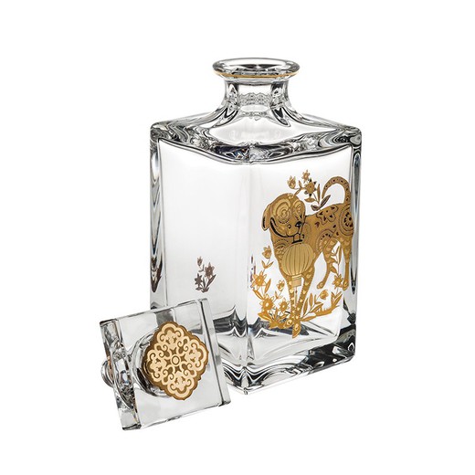 Botella de whisky Perro de cristal y oro transparente y dorada, 9,5 9,5 x 23 cm | Golden