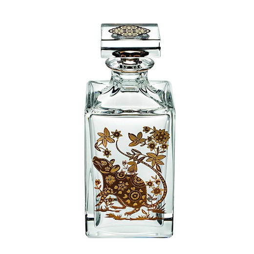 Bottiglia di whisky Topo vetro e oro trasparente e oro, 9,5 x 9,5 x 23 cm | D'oro