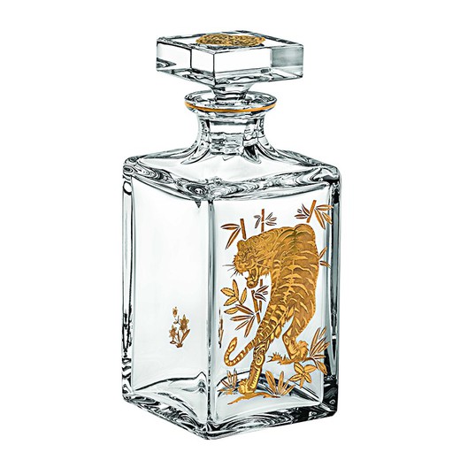 Bottiglia di whisky Tigre vetro e oro trasparente e oro, 9,5 x 9,5 x 23 cm | D'oro