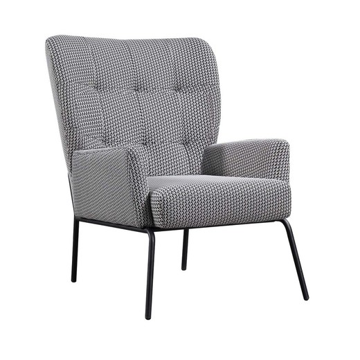 BREDA | Upholstered armchair with triangular geometric pattern in ecru and black 78 x 94 x 98 cm