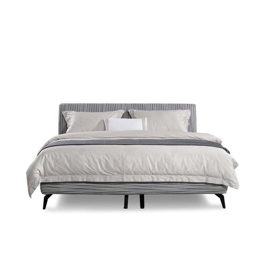 Cama tapizada con estampado en lí­neas zigzag negro y blanco, para colchón de 180 x 200 cm | Breda
