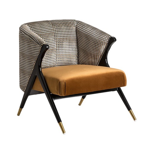 BRILON-Gold patterned velvet armchair, 68x77x78 cm