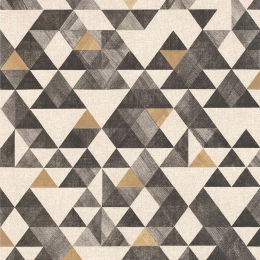 BRUNI-Tricolor tapet svart, beige och grått, 1005x53 cm