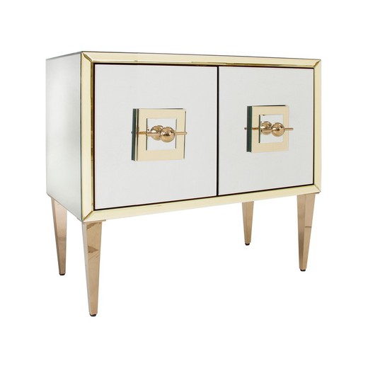 Buffet de madera y espejo en oro, 90x45x80 cm