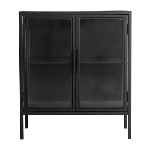 Buffet Kilrea de metal, madera de abeto y vidrio en negro, 70 x 35 x 80 cm