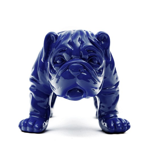 Blå polyresin bulldog, 23x14x11 cm