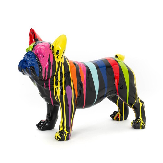 Bulldog de poliresina negro y lineas multicolores, 90x34x68 cm