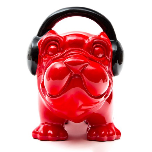Bulldog DJ en polyrésine rouge, 30x16x22 cm