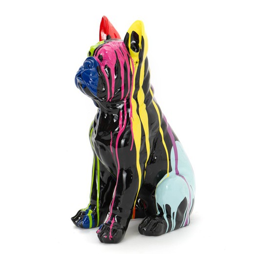 Bulldog assis en polyrésine multicolore, 34x52x82 cm
