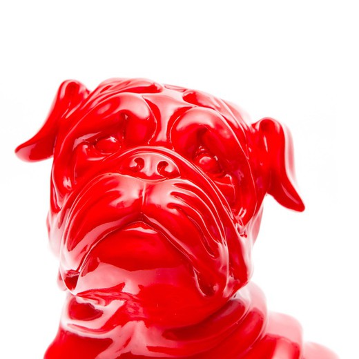 Siddende bulldog i rød polyresin, 30x20x34 cm