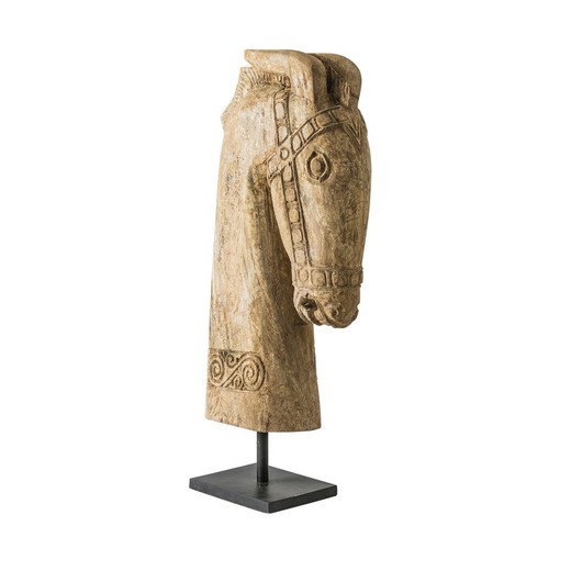 Busto de caballo de madera antigua, 18x46x90cm
