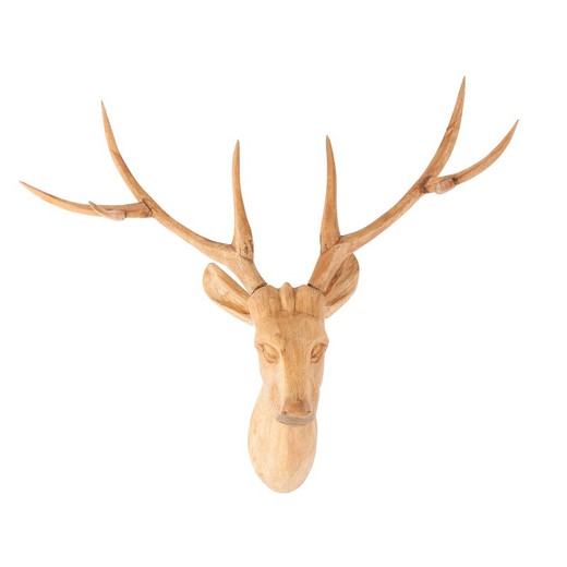 Busto di cervo in teak, 70x70x75cm