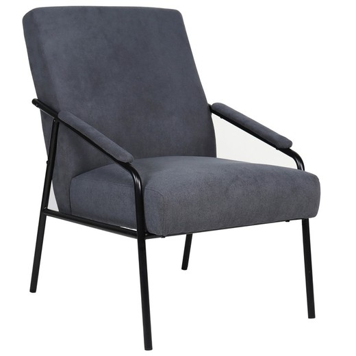 Stof- og metallænestol i grå og sort, 62 x 85 x 93 cm | Tider