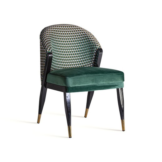 Velvet and caocho wood armchair in green, 57 x 72 x 83 cm | Kelheim