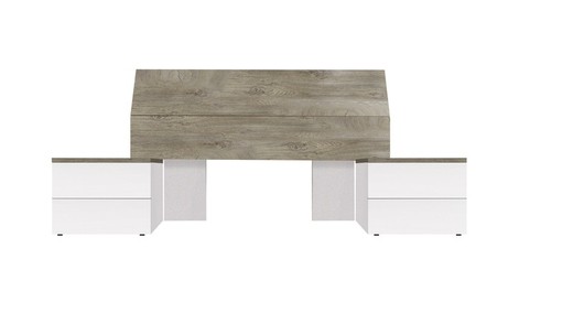 Tête de lit avec 2 tables de chevet en bois naturel/blanc, 256x34x96 cm | OIKOS