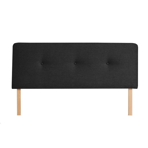 Cabecero de tela negro con patas de madera, 152 x 8 x 65/101 cm