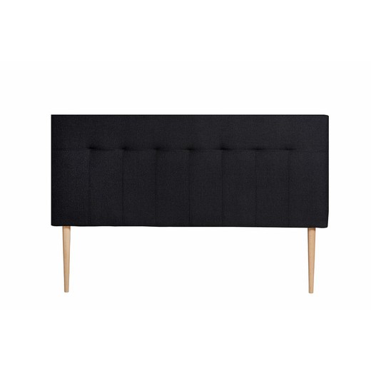 Tête de lit en tissu noir et pieds en bois, 152 x 8 x 65/105 cm