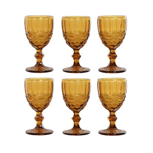 Set van 6 kristallen wijnglas in amber, 8 x 8 x 15,5 cm | Klassieke Garbo