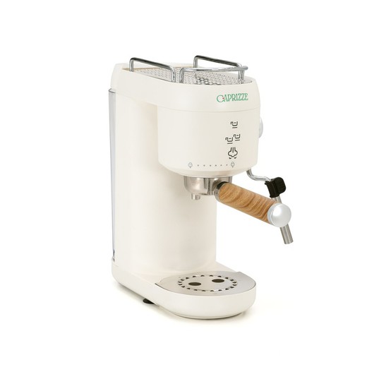 White Semi-Automatic Espresso Maker with Milk Frother, 36.8 x 12.2 x 30.3 cm | Hikari