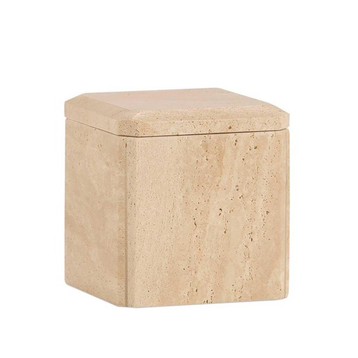 Μαρμάρινο κουτί από τραβερτίνη σε μπεζ, 9 x 9 x 9,5 cm | Είδος ασβεστόλιθου