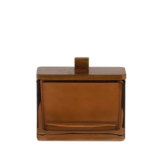 Decorative glass and acacia box in brown and natural, 11.5 x 6 x 10.5 cm | Naples