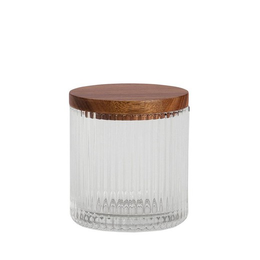 Decorative glass and acacia box in transparent and natural, Ø 9.5 x 9 cm | Poseidon