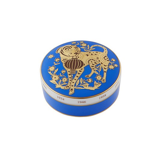 Decoratief porseleinen doosje in blauw en goud, 10,1 x 10,1 x 4,5 cm | Gouden