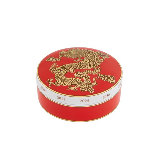 Dekorative Porzellandose in Rot und Gold, 10,1 x 10,1 x 4,5 cm | Golden