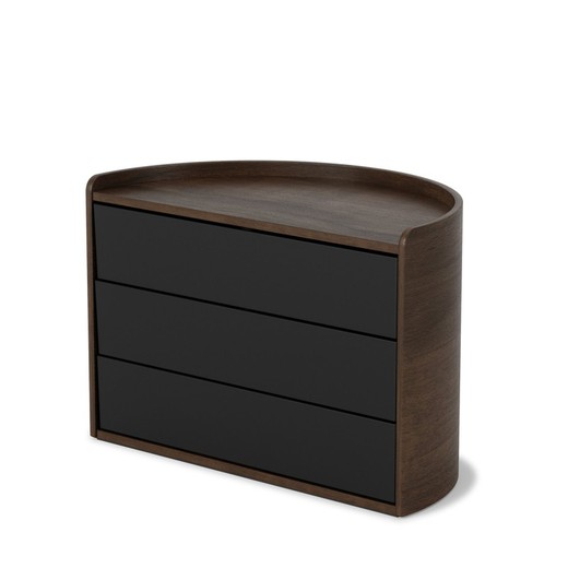 Boîte Moona avec trois tiroirs tournants en bois de noyer noir 25,4x14,6x17,8 cm