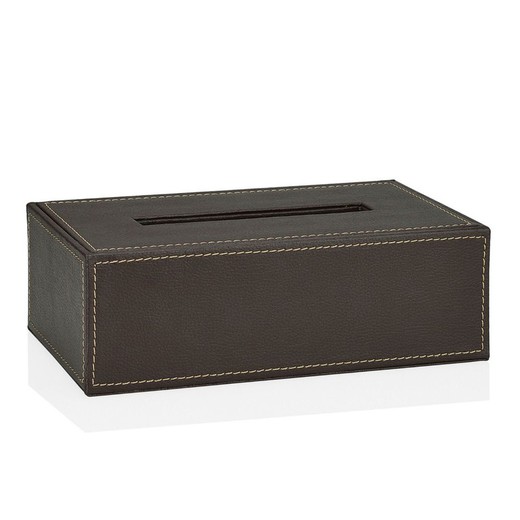 Caja de pañuelos de madera de color marrón con efecto piel, 25,5x14x8,5cm