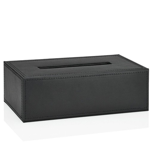 Caja Pañuelos efecto Piel de Madera Negro, 25,5x14x8,5cm