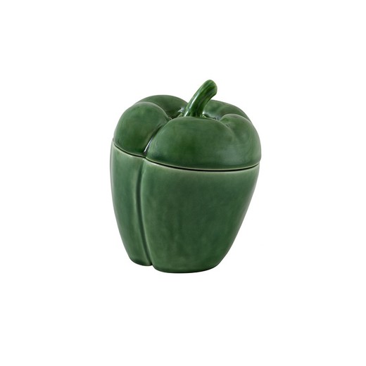 Small earthenware box in green, 11.5 x 11.5 x 14.5 cm | Pepper