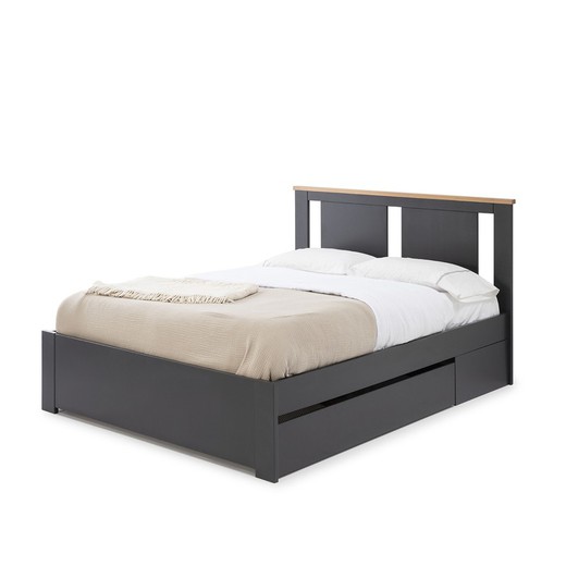 Gaveta de cama ENARA em Mdf e Madeira Cinzento Antracite, 137x147x22 cm