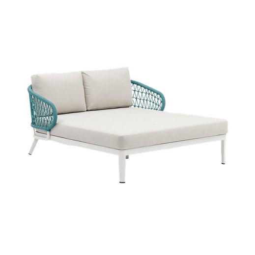 Cama balinesa de aluminio y cuerda naútica en blanco y aqua, 135 x 161 x 78 cm | Isabela