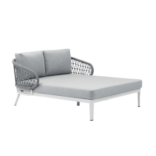 Cama balinesa de aluminio y cuerda naútica en blanco y gris, 135 x 161 x 78 cm | Isabela