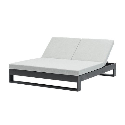 Cama balinesa de aluminio y tejido de olefina en antracita y gris medio, 160 x 190 x 38 / 80 cm | Nyland