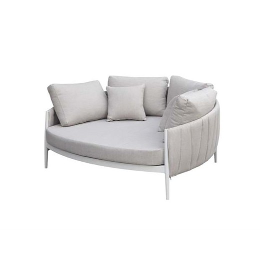 Cama balinesa de aluminio y tejido de olefina en blanco y gris, 164 x 144 x 84 cm | Attica