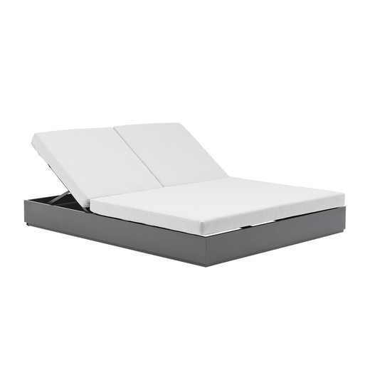Łóżko balijskie z aluminium i tkaniny w kolorze antracytu i średniej szarości, 160 x 200 x 31,5 cm | Iona